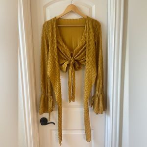 Golden-Mustard Colored Long Sleeve Crop Top.